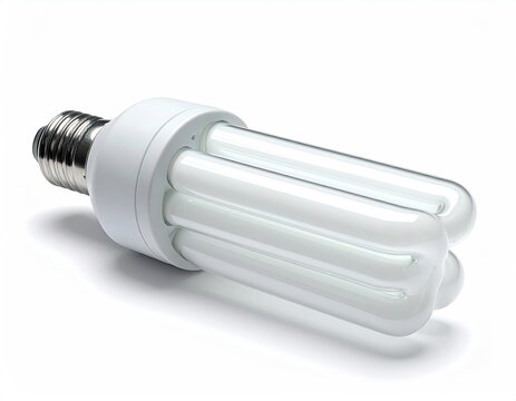 Energy Saving Compact Fluorescent Light Bulb on White Background.