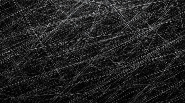 Dark black scratched metal texture with deep white lines. Grunge abstract detailed background, vintage weathered metallic surface, rough industrial black and white overlay, spooky Halloween spider net