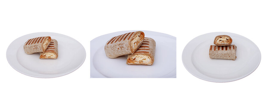 Three Grilled Chicken Wrap Variations Isolated on Transparent Background PNG