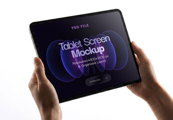 Hands Holding Digital Tablet Mockup Isolated on White Background for App and Screen Design Presentation