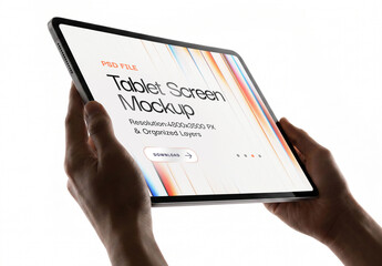 Hands Holding Digital Tablet Mockup Isolated on White Background for App and Screen Design Presentation