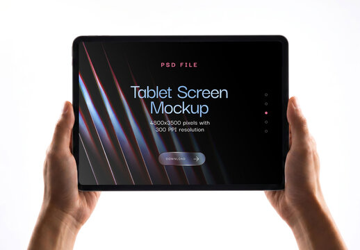 Hands Holding Digital Tablet Mockup Isolated on White Background for App and Screen Design Presentation