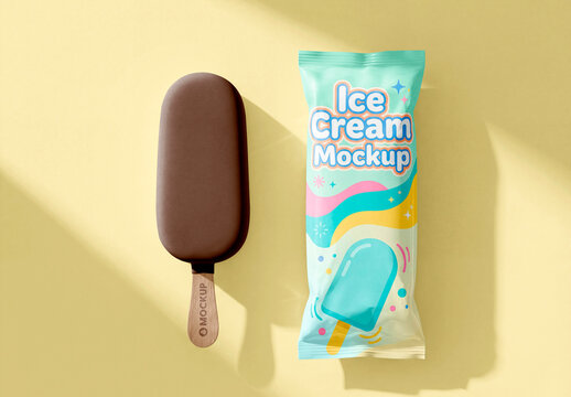 Ice cream bar mockup with packaging minimal scene
