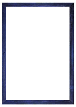 Dark blue wooden picture frame isolated on white background with copy space inside for commercial photo poster vertical mockup design
