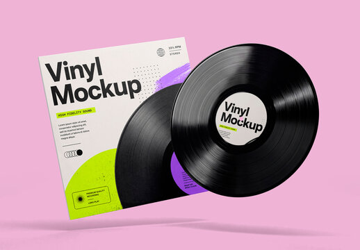 Floating Vinyl Record Cover Mockup