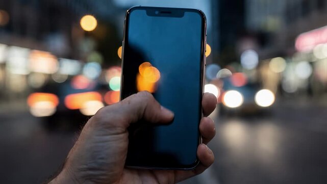 Smartphone with an emergency cash loan request interface sharply in focus with blurred urban backdrop signaling instant financial aid availability.