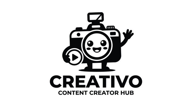 Creativo content creator mascot logo with camera character.