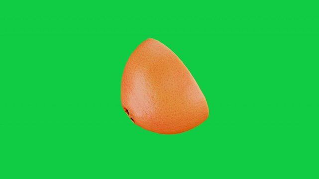 Turning of Haft Fresh Orange Fruit isolate on green screen. Fruit food loop concept. 3D animation.