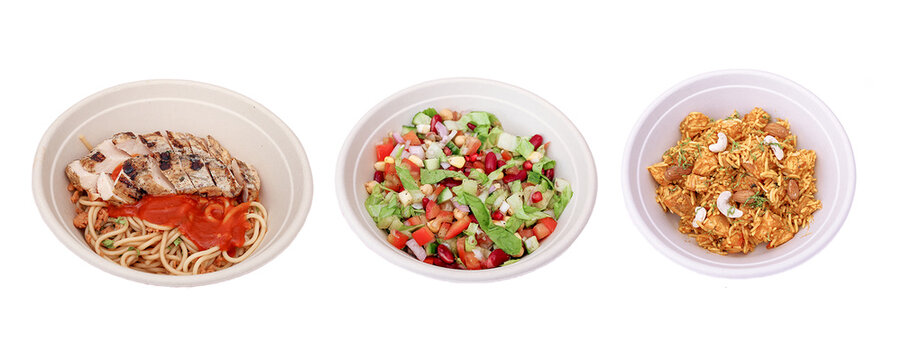Three Gourmet Food Bowls Isolated on Transparent Background PNG