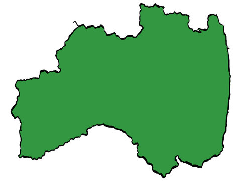 福島県地図 市町村区分 緑色 筆タッチ 和風 東日本 / A brushstroke map of Fukushima Prefecture / green