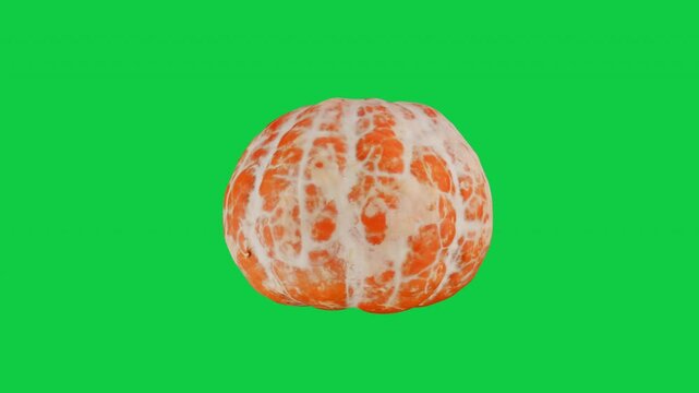 Rotating Peeled Mandarin Orange Isolated on Green Screen. Fruit food loop concept. 3D animation.