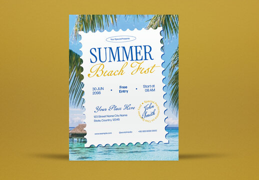Blue and Yellow Minimalist Summer Beach Fest Flyer Layout