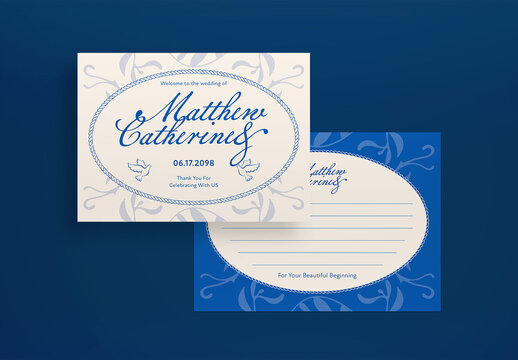 Blue and Beige Handdrawn Wedding Greeting Card