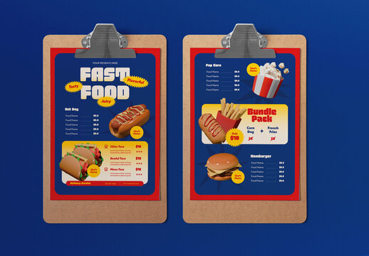 Blue and Red Retro Fast Food Menu