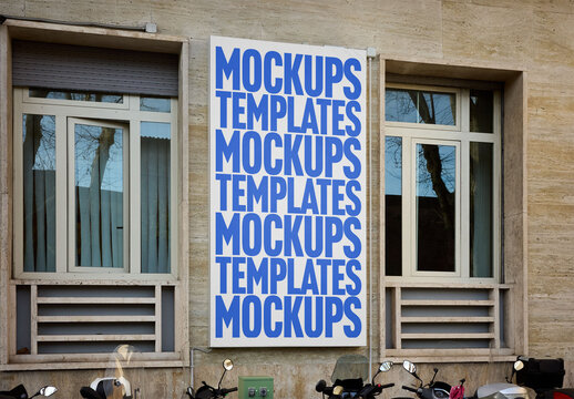 Mockup Of Customizable Sign Between Windows
