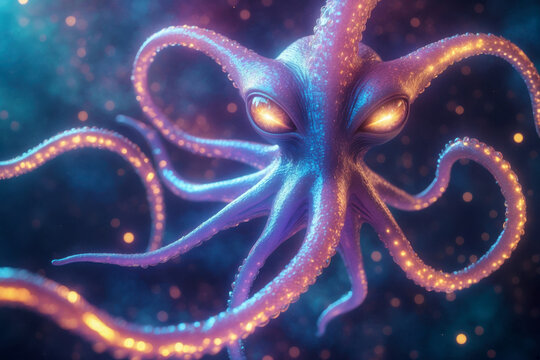 Fantastic mythological animal from fairy tale, underwater creature with tentacles AI Generative