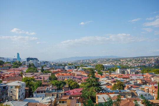Travel in Georgia. Tbilisi old town aerial panoramic view.