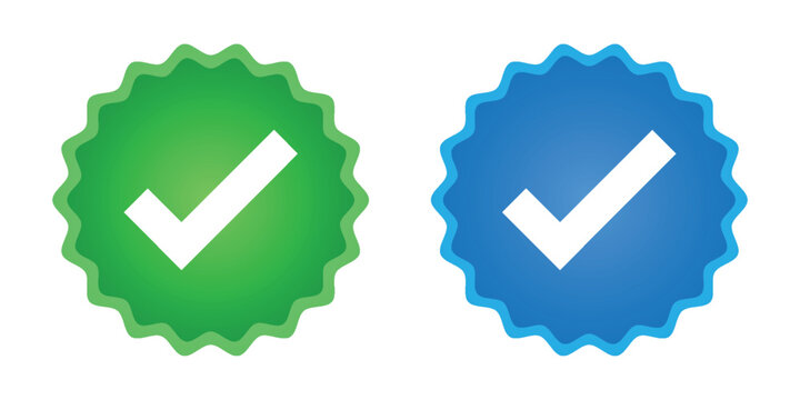 Green and blue verified tick icon set . Approved check mark icon . Verified badge sign . Vector illustration