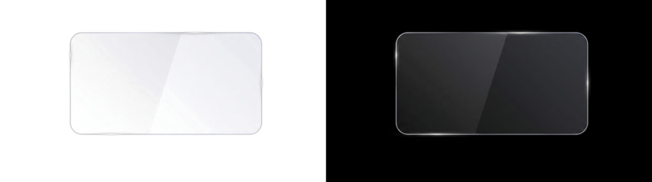 Glass frame banner featuring a shiny realistic rounded rectangle panel layout including a PNG, Transparent and Black Background Versions option for creators