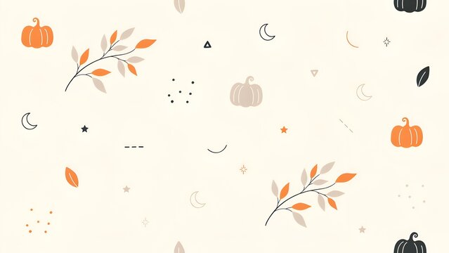 Autumnal pumpkins leaves and crescent moons form a decorative vector pattern