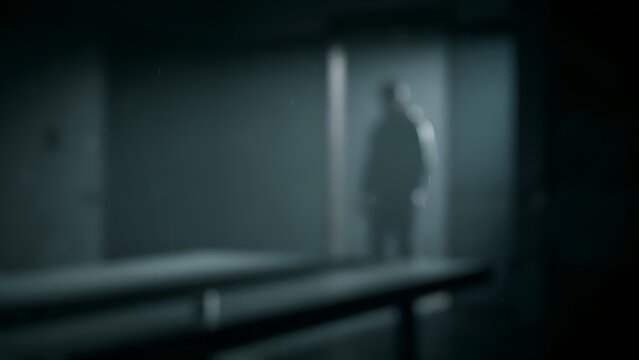 Blurred figure in a dimly lit interior a cinematic and atmospheric scene
