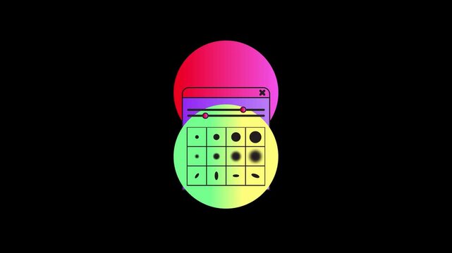 Minimalist Brush Settings and Customization Animation, Digital Painting Tool Panel, Graphic Design Software Interface Loop on Black Background