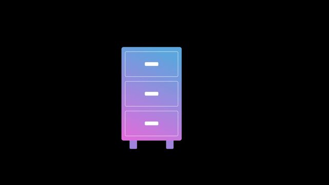 Minimalist Filing Cabinet and Drawer Animation, Document Archive and Local Database Concept, Office Organizer Icon Loop on Black Background