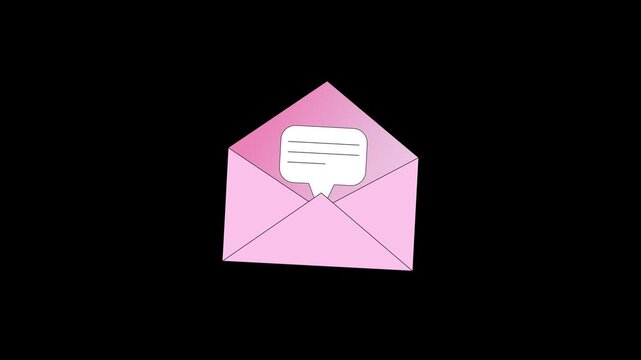 Minimalist Email Envelope Animation, Incoming Message and Newsletter Concept, Digital Support and Communication Icon Loop on Black Background