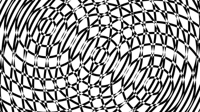 Abstract Op Art Concentric Ripple Loop.
A mesmerizing optical illusion background featuring three intersecting sources of black and white concentric circles.  
