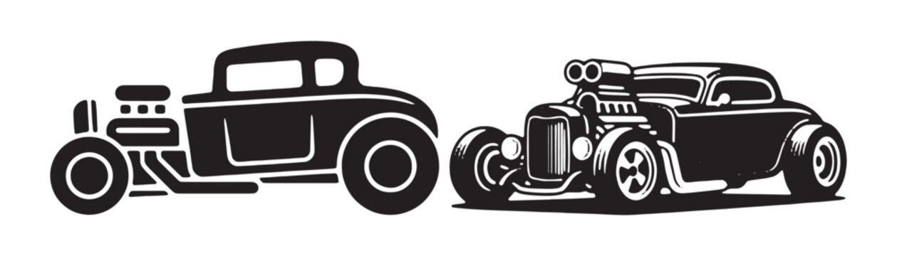 Classic hot rod car silhouettes for vintage vehicle enthusiasts.