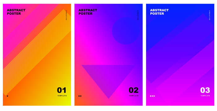 Abstract Neon Gradient Poster Set Vector Template with Geometric Shapes for Modern Business Branding Design
