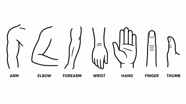Illustrated human arm and hand anatomy diagram.