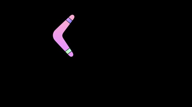 Minimalist Boomerang Flying Animation, Outdoor Sports and Recreation Concept, Returning Motion Icon Loop on Black Background
