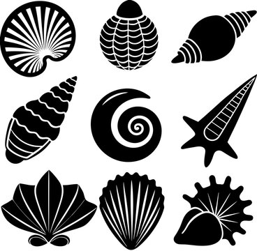 set of black silhouettes of leaves