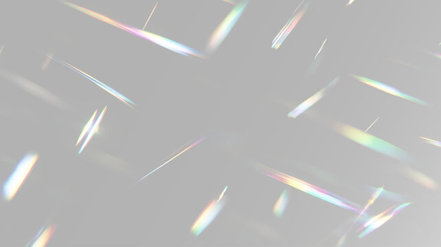 Rainbow prism light leak with iridescent optical streaks realistic lens reflection glossy abstract overlay texture