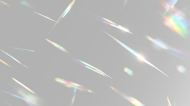 Rainbow prism light leak with iridescent optical streaks realistic lens reflection glossy abstract overlay texture