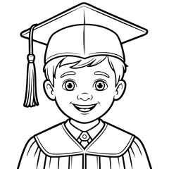 Cheerful Young Graduate Boy Portrait With Academic Cap And Gown Outline Illustration Isolated on a Transparent or White Background