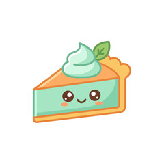 Cute Kawaii Lime Pie Slice with Whipped Cream and Mint Leaf © Milk