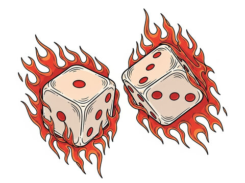 Two dice on fire, representing luck, chance, and risk