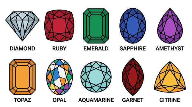 Luxury gems collection vector illustration of precious stones on white background for design 202607131635