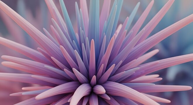 Abstract image of spiky pink and blue plant-like structure in soft focus with pastel hues.