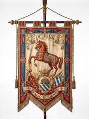 Obraz premium Ornate Palio Di Siena Banner Featuring A Painted Horse And The Istrice Hedgehog Heraldic Emblem.