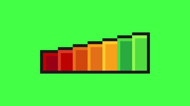 rainbow signal bar loop animation in pixel art style with green screen background