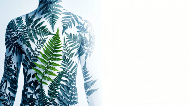 Integrative medicine background with botanical human silhouette