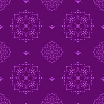 Purple Mandala seamless pattern for Diwali festival background