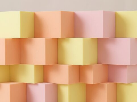 Abstract background with many colorful 3d cubes in soft pastel yellow and orange colors arranged in a modern geometric pattern isolated on white background