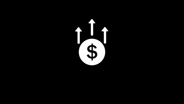 Dollar coin with up arrow moving up. Dollar profit icon logotype illustration background.
