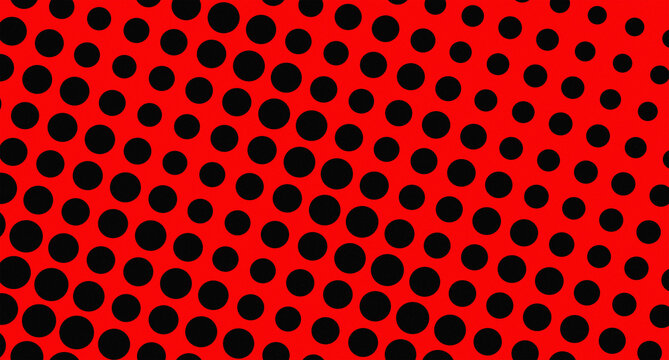 Abstract red background with black halftone dots pattern