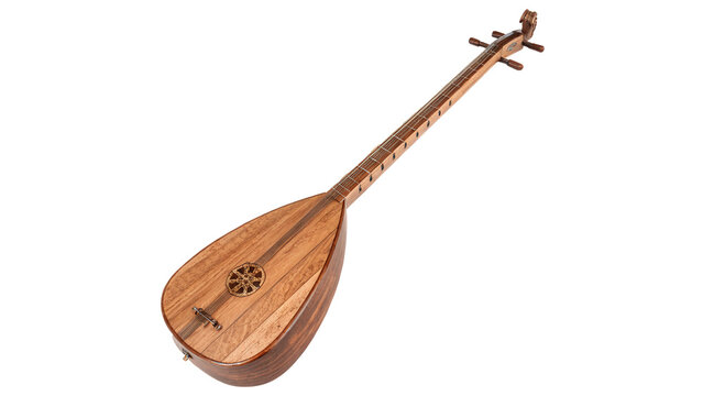 Traditional oriental lute musical string instrument saz folk acoustic isolated on transparent background cut out