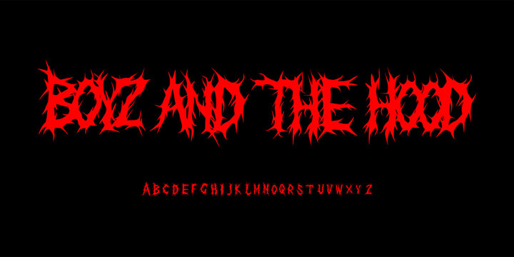 Red Thorny Death Metal Alphabet Font on Black Background Spiky Horror Typography Set